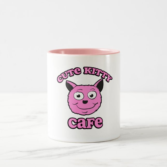 Cute Kitty Cafe Two-Tone Coffee Mug (Center)