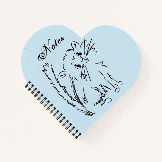 Cute Kitty Cartoon Blue Heart Shaped Spiral Notebook (Front)