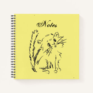 Cute Kitty Cartoon Bright Yellow Square Spiral Notebook