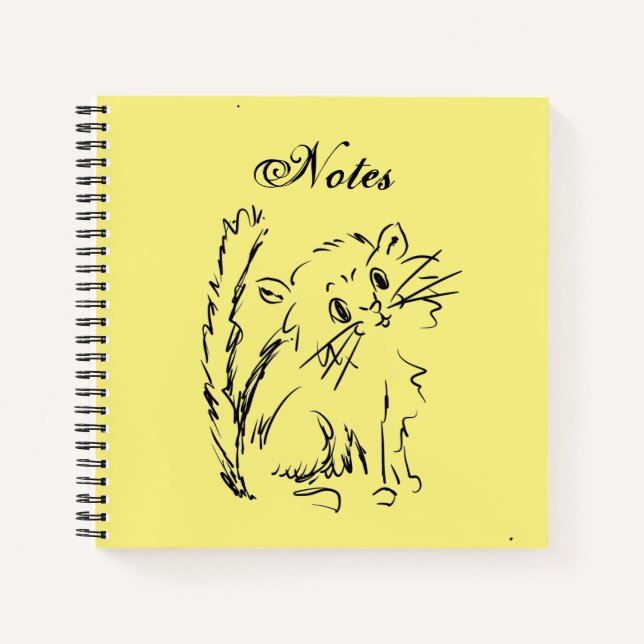 Cute Kitty Cartoon Bright Yellow Square Spiral Notebook (Front)