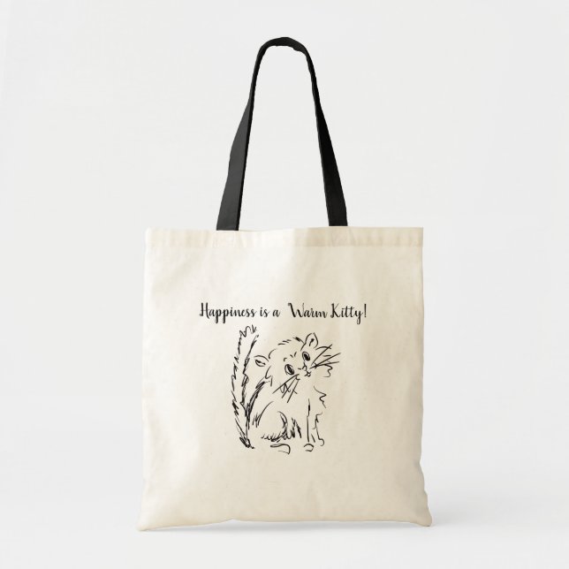 Cute Kitty Cartoon | Happiness is a Warm Kitty Tote Bag (Front)