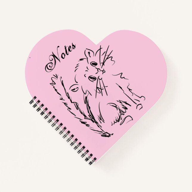 Cute Kitty Cartoon Pink Heart Shaped Spiral Notebook (Front)