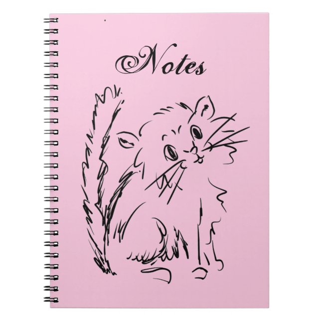 Cute Kitty Cartoon Pink Spiral Notebook (Front)