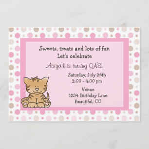 Cute Kitty Cat 1st Birthday Invitation for Girls