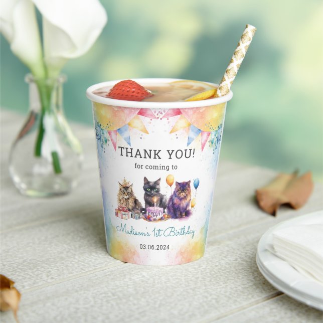 Cute Kitty Cat 1st Birthday Paper Cups (Insitu)