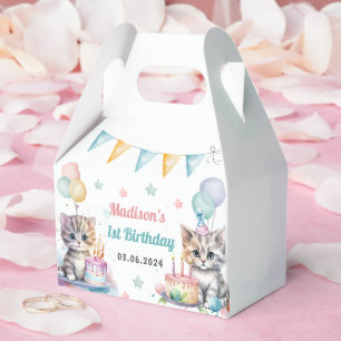 Cute Kitty Cat 1st Birthday Party Favour Box
