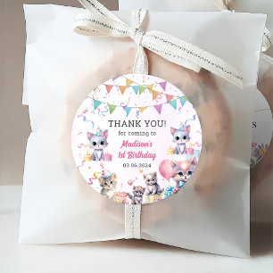 Cute Kitty Cat 1st Birthday Party Favour Tags