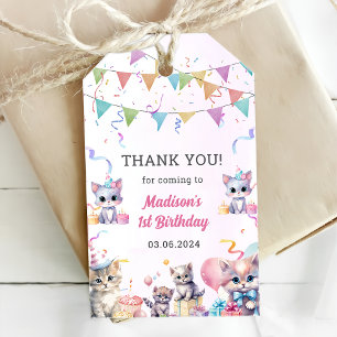 Cute Kitty Cat 1st Birthday Party Gift Tags