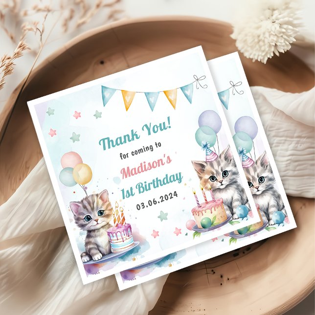 Cute Kitty Cat 1st Birthday Party Napkin (Creator Uploaded)