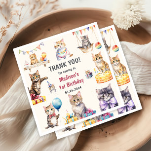 Cute Kitty Cat 1st Birthday Party Napkin