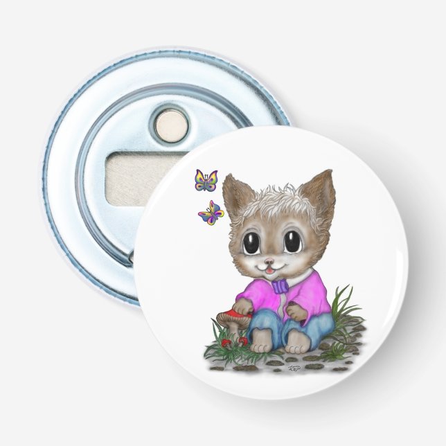 Cute Kitty Cat and Butterfly Bottle Opener (Front)