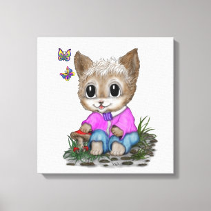Cute Kitty Cat and Butterfly Canvas Print