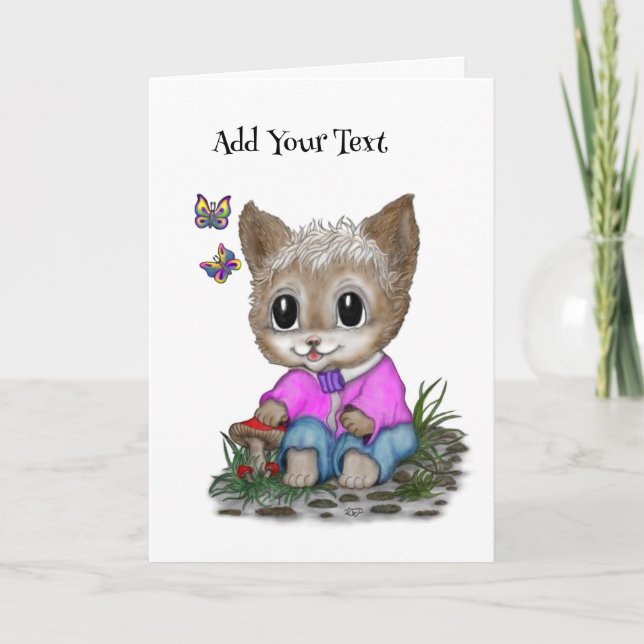 Cute Kitty Cat and Butterfly Card (Front)