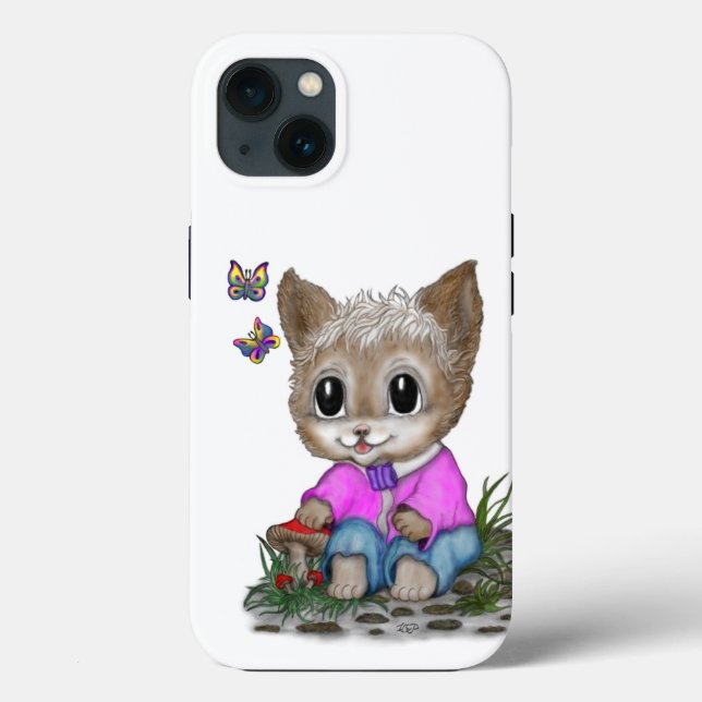 Cute Kitty Cat and Butterfly Case-Mate iPhone Case (Back)