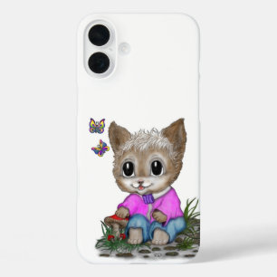 Cute Kitty Cat and Butterfly iPhone 16 Plus Case