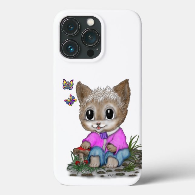 Cute Kitty Cat and Butterfly Case-Mate iPhone Case (Back)