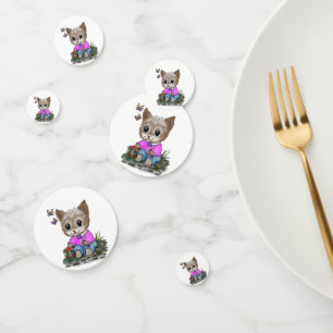 Cute Kitty Cat and Butterfly Confetti