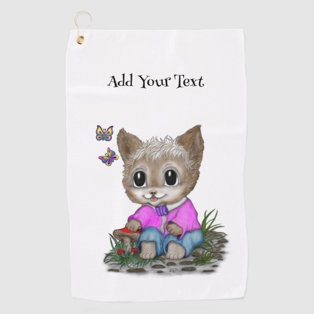 Cute Kitty Cat and Butterfly Golf Towel (Front)