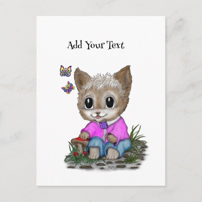 Cute Kitty Cat and Butterfly Invitation Postcard (Front)