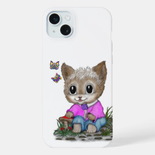 Cute Kitty Cat and Butterfly iPhone 15 Plus Case