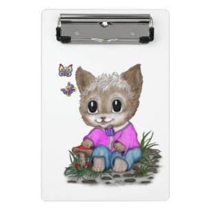 Cute Kitty Cat and Butterfly Mini Clipboard