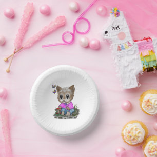 Cute Kitty Cat and Butterfly Paper Plate