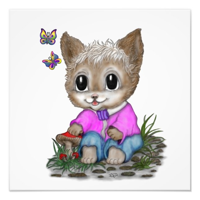 Cute Kitty Cat and Butterfly Photo Print (Front)