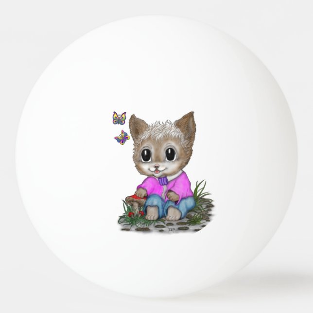 Cute Kitty Cat and Butterfly Ping Pong Ball (Front)