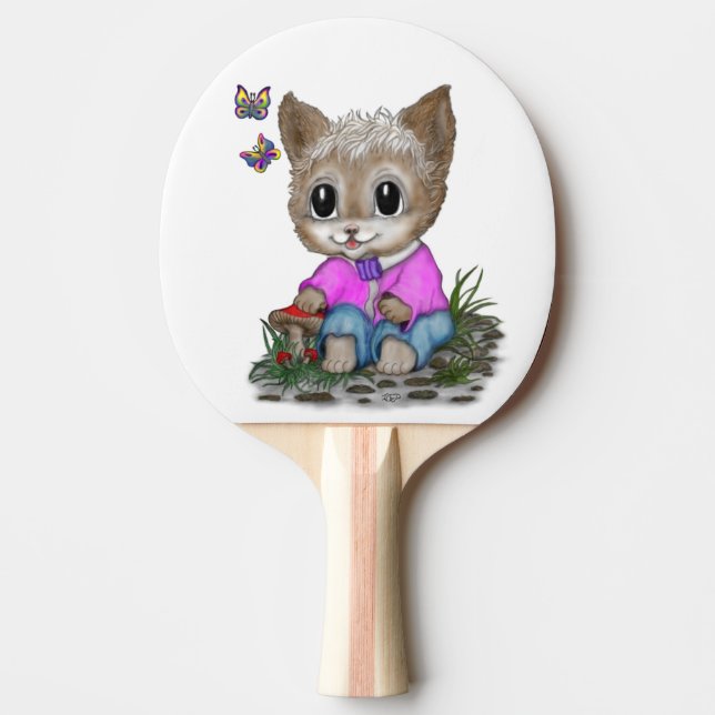 Cute Kitty Cat and Butterfly Ping Pong Paddle (Front)