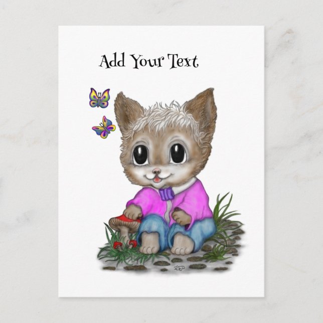 Cute Kitty Cat and Butterfly Postcard (Front)