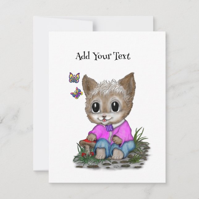 Cute Kitty Cat and Butterfly RSVP Card (Front)
