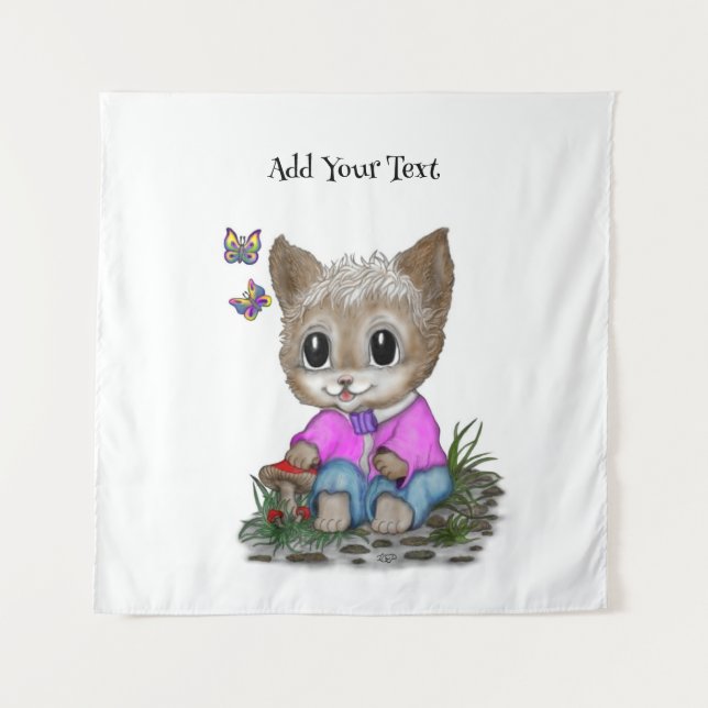 Cute Kitty Cat and Butterfly Tapestry (Front)