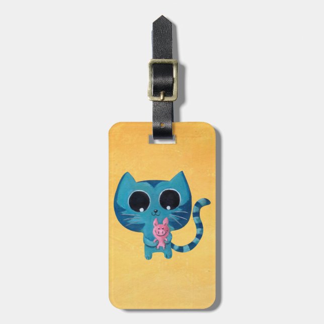 Cute Kitty Cat and Pig Luggage Tag (Front Vertical)