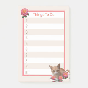 Cute Kitty Cat and Roses Post-it Notes