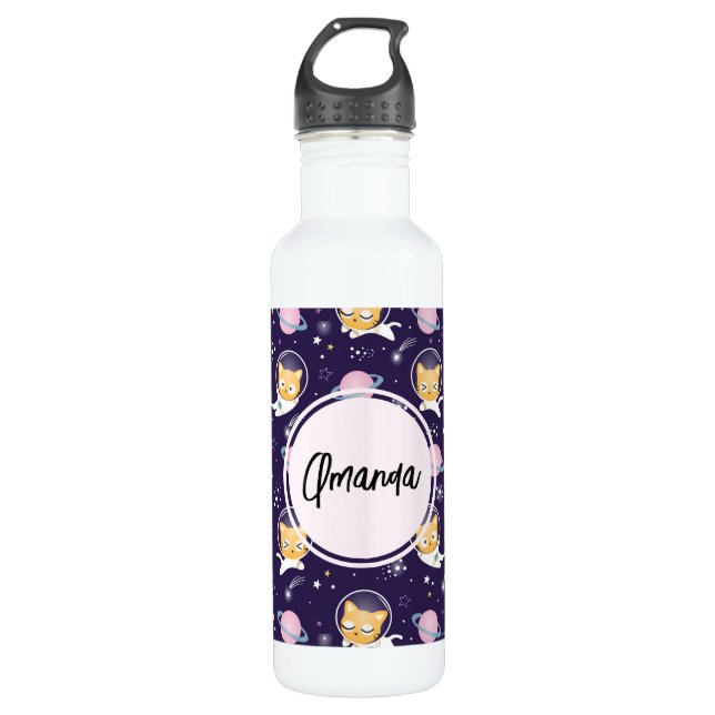 Cute Kitty Cat Astronauts Pattern 710 Ml Water Bottle (Front)