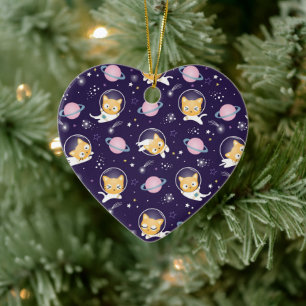 Cute Kitty Cat Astronauts Pattern Ceramic Tree Decoration