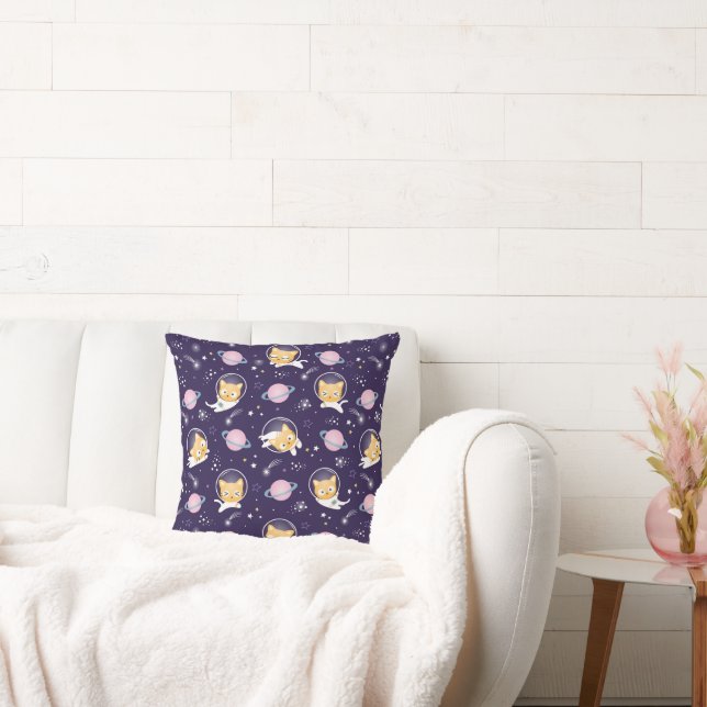 Cute Kitty Cat Astronauts Pattern Cushion (Couch)