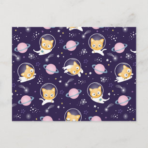 Cute Kitty Cat Astronauts Pattern Holiday Postcard