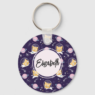 Cute Kitty Cat Astronauts Pattern Key Ring