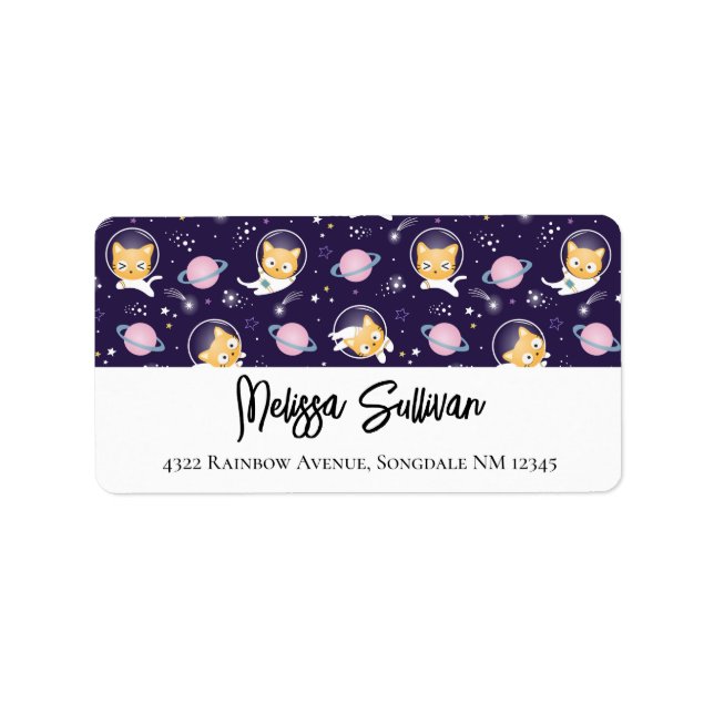 Cute Kitty Cat Astronauts Pattern Label (Front)