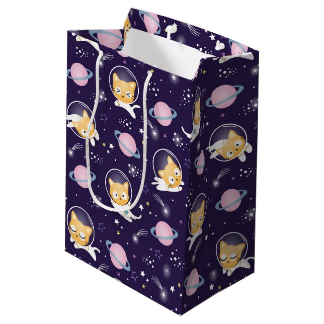 Cute Kitty Cat Astronauts Pattern Medium Gift Bag (Back Angled)