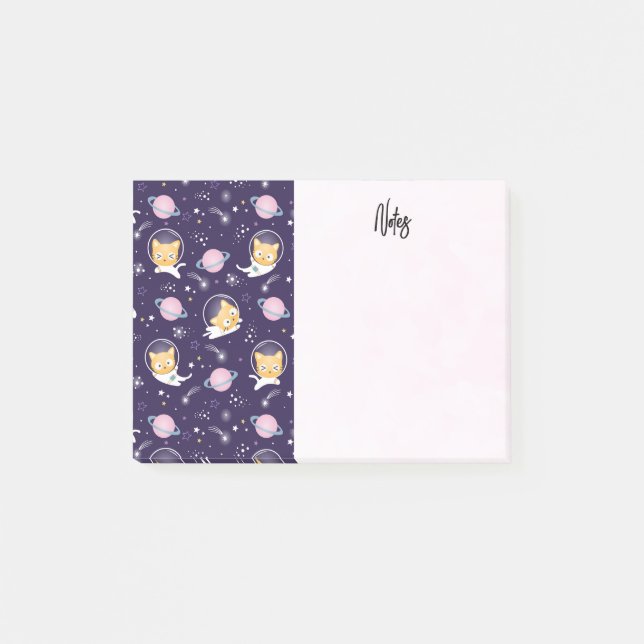 Cute Kitty Cat Astronauts Pattern Post-it Notes (Front)
