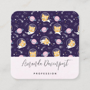 Cute Kitty Cat Astronauts Pattern Square Business Card