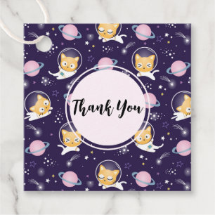 Cute Kitty Cat Astronauts Pattern Thank You Favour Tags
