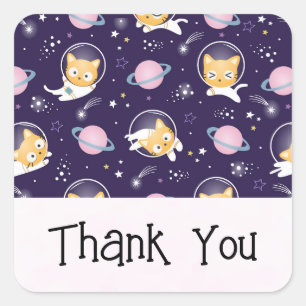 Cute Kitty Cat Astronauts Pattern Thank You Square Sticker
