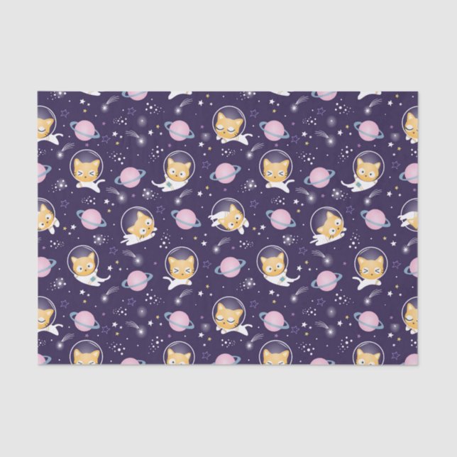 Cute Kitty Cat Astronauts Pattern Tissue Paper (Front)