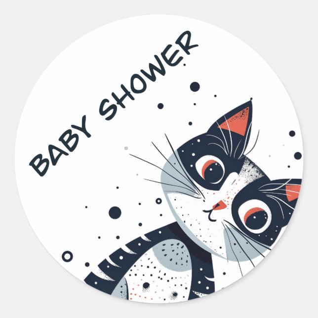 Cute Kitty Cat Baby Shower  Classic Round Sticker (Front)