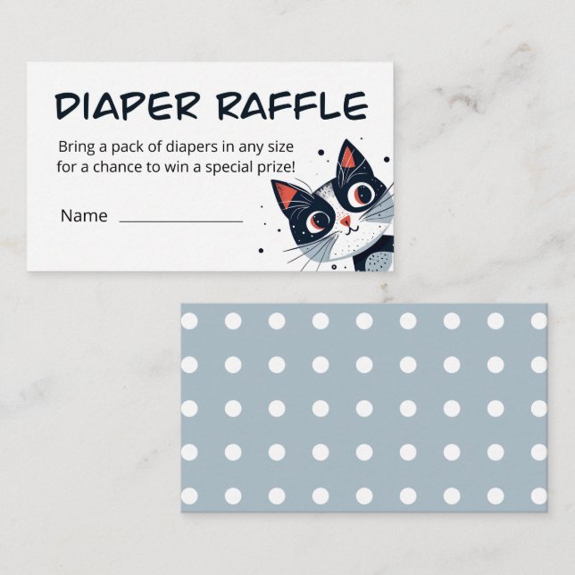 Cute Kitty Cat Baby Shower Diaper Raffle Enclosure Card (Front/Back)