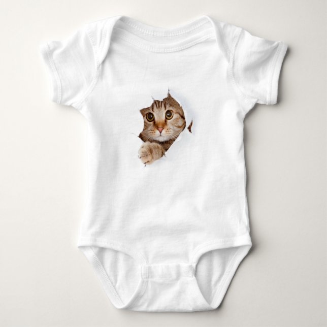 Cute Kitty Cat Baby T‑Shirt – Personalised Infant  Baby Bodysuit (Front)