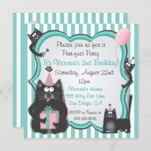 Cute Kitty Cat Birthday Party Invitation